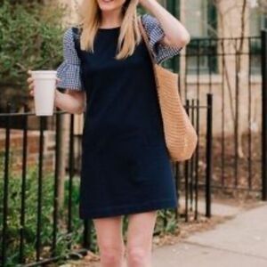 J. Crew Women's Gingham Print Bell Sleeve Navy Dress XXS